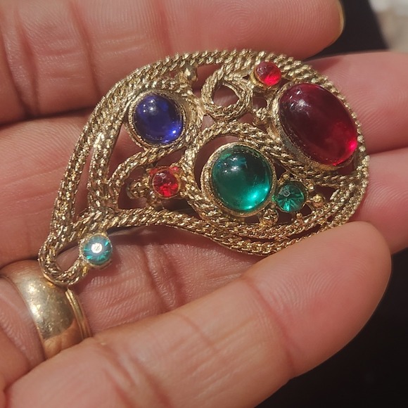 Multicolor Cabochon Jewelry lot Bracelet Brooch Gold Tone vintage - Picture 13 of 16